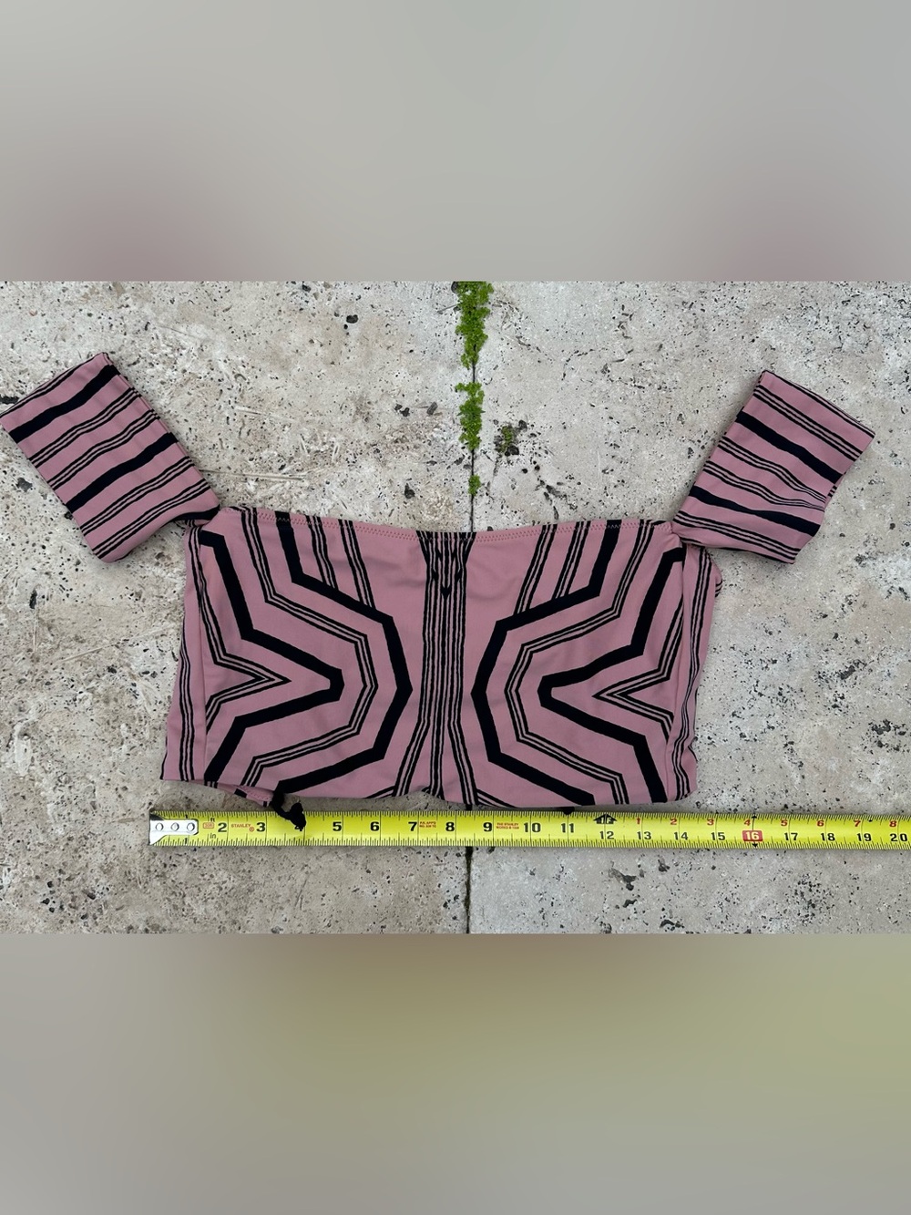 Geometric Cropped, Black And Dusty Rose Swim or Festival Top - S/M - Adjustable